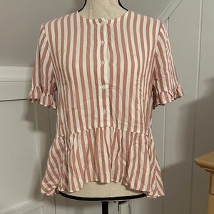 Madewell Pink and Cream Striped Peplum Blouse